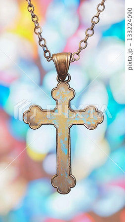 Cross necklace with a blue and white design Cross necklace with a blue and white design 133224090