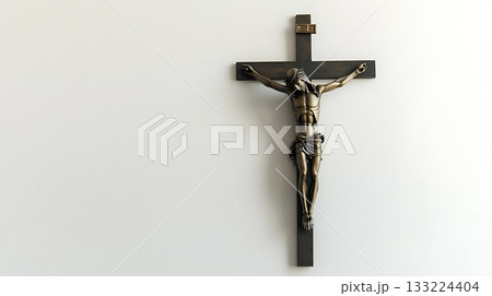Cross with a statue of Jesus Christ on it 133224404