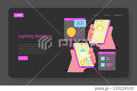 Vector illustration of hands holding smartphones for augmented reality lighting matching. Displays interactive design with light bulbs and settings options on screens. Vector illustration of hands holding smartphones for augmented reality lighting matching. Displays interactive design with light bulbs and settings options on screens. 133224520