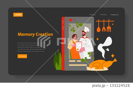 Vector illustration depicting a chef and a home cook happily preparing a dish together, highlighting creativity and collaboration in the kitchen. Includes culinary tools and delicious food elements. Vector illustration depicting a chef and a home cook happily preparing a dish together, highlighting creativity and collaboration in the kitchen. Includes culinary tools and delicious food elements. 133224528