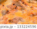 Shrimp in boiling water as a food background or texture. 133224596