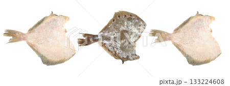 Frozen flatfish pieces isolated on white background. 133224608