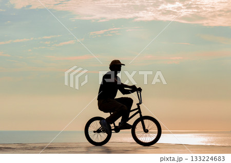Freestyle cyclist practicing street BMX 133224683
