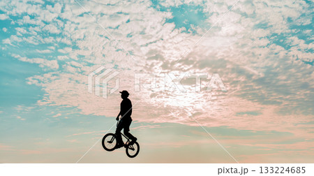 Freestyle cyclist practicing street BMX 133224685