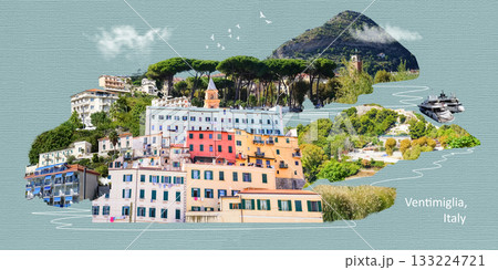 Colorful houses in old town of Ventimiglia in a beautiful summer day at Italy Colorful houses in old town of Ventimiglia in a beautiful summer day at Italy 133224721