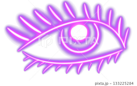 Hand drawn Neon Eye Abstract Element. Retro 80s 70s Design Template Png 133225284