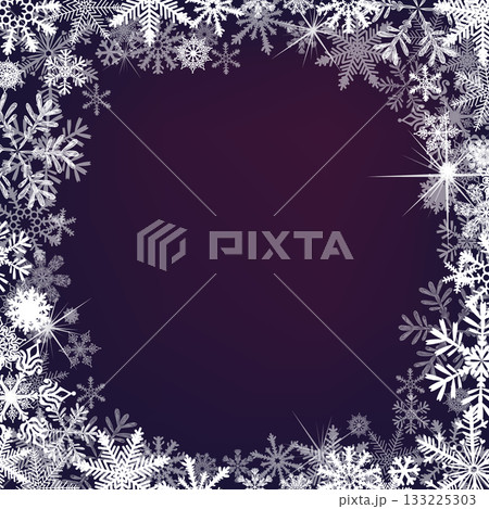 Abstract Christmas background. Winter frame with snowflakes over dark purple background. Not AI, vector illustration. Abstract Christmas background. Winter frame with snowflakes over dark purple background. Not AI, vector illustration. 133225303