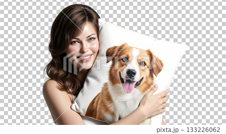 The pillow depicts a dog that resembles an Australian Shepherd in appearance The pillow depicts a dog that resembles an Australian Shepherd in appearance 133226062