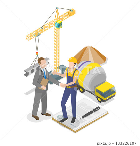 3D Isometric Flat Vector Illustration of Construction Workers , Building Industry. Item 3 3D Isometric Flat Vector Illustration of Construction Workers , Building Industry. Item 3 133226107