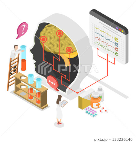 3D Isometric Flat Vector Illustration of Psychology and Neurology, Diagnosis And Treatment. Item 1 133226140