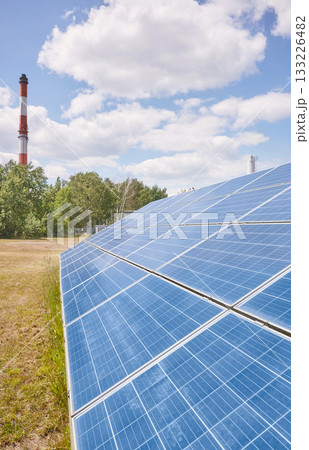 Photo of photovoltaic panels, selective focus. 133226482