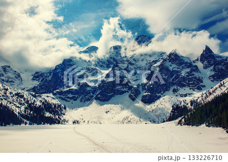 Frozen Lake Morskie Oko or Sea Eye Lake in Poland at Winter. 133226710