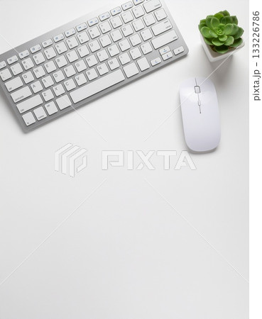 副業・在宅ワークに使える 白いデスク＋マウス＋キーボード背景（4K・文字入れ余白あり） 133226786