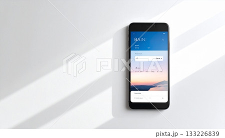 光が差すシンプル背景の銀行アプリ画面（4K） 133226839