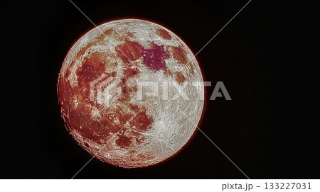 Saturated Colors Illuminate the Full Moon in a Clear Night Sky 133227031