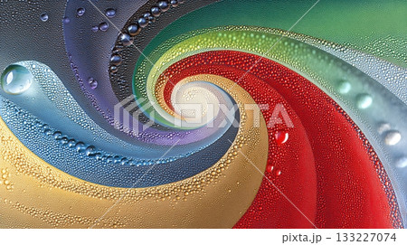 Vibrant Colors and Water Droplets Swirl, Symbolizing Hurricane Safety in a Dynamic Design 133227074