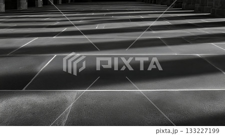 Patterns of Light and Shadow on Stone Flooring in Historic Architecture 133227199
