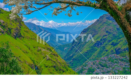 Breathtaking Mountain View Captured During a Sunny Day in Lush Green Valley 133227242