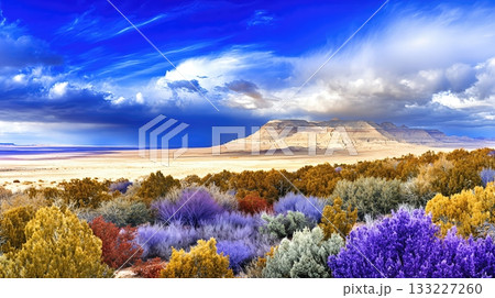 Vibrant Landscapes of National Parks Showcasing Colorful Vegetation and Dramatic Skies 133227260