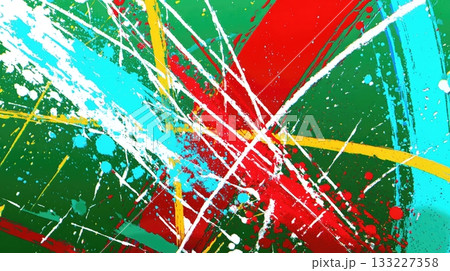 Vivid Abstract Painting With Dynamic Splashes of Color and Energetic Brush Strokes in Motion 133227358