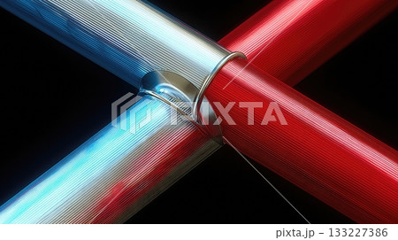 Neon Light Tubes Intersecting in a Minimal Abstract Setup Showcasing Vibrant Colors and Design 133227386