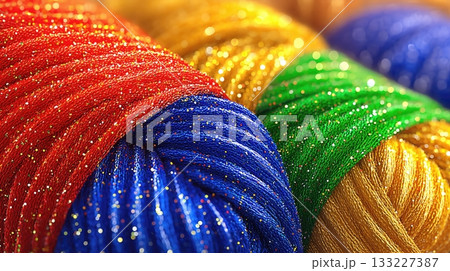 Colorful Yarn in Saturated Hues for Yule Winter Solstice Crafts and Decorations 133227387