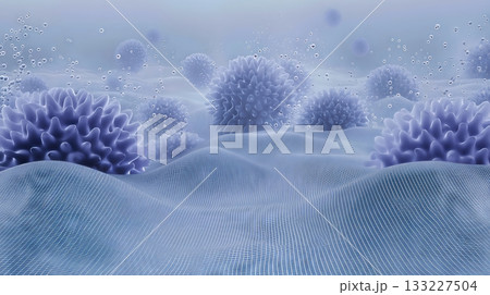 Floating Virus Cells in a Translucent Fluid With Dynamic Wave Patterns 133227504