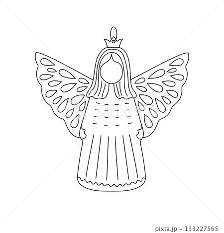 Christmas tree bauble in form of fairy tale angel festive decor doodle outline hand drawn simple vector illustration for winter holidays seasonal greeting card, invitation, sticker, line art clipart Christmas tree bauble in form of fairy tale angel festive decor doodle outline hand drawn simple vector illustration for winter holidays seasonal greeting card, invitation, sticker, line art clipart 133227565