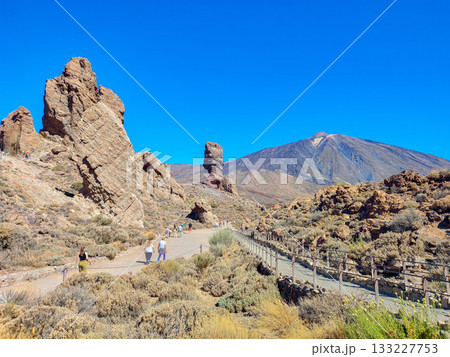 A breathtaking and stunning Rocky Landscape stretches out under a clear blue sky above 133227753