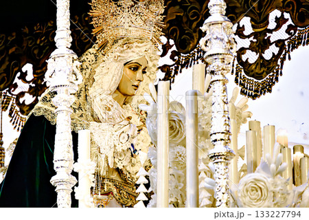 Image of Our Lady of Hope during Holy Week in Alcala de Guadaira, Seville, Andalusia 133227794
