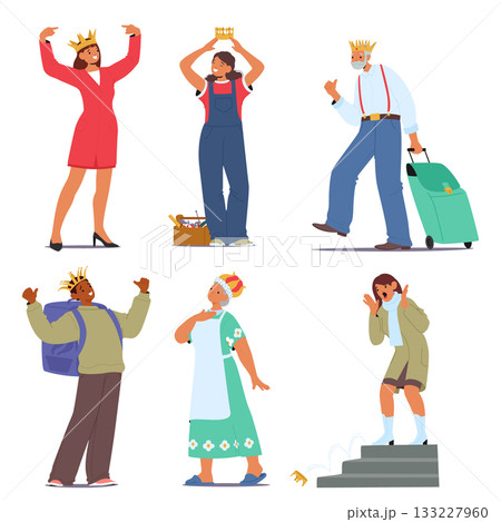 People of different ages in golden crown as symbol of self-worth, self-admiration and self-esteem People of different ages in golden crown as symbol of self-worth, self-admiration and self-esteem 133227960