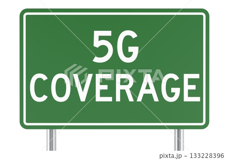 5G coverage, green road sign. 3D rendering 5G coverage, green road sign. 3D rendering 133228396