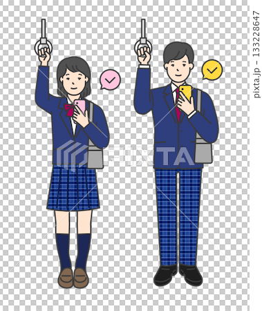 Illustration material of female and male students in uniforms holding onto straps 133228647