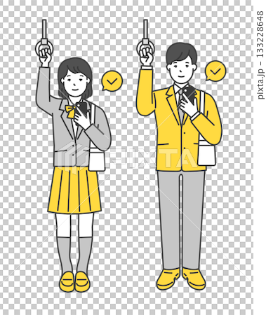 插畫素材：身穿制服的男女學生抓住肩帶 133228648