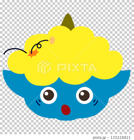 A cute blue demon with a surprised look on his face after being hit by a bean A cute blue demon with a surprised look on his face after being hit by a bean 133228821