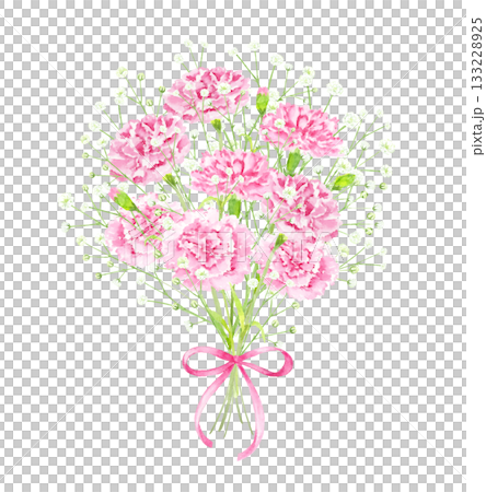 水彩風格的康乃馨和滿天星花束 133228925