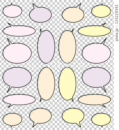 Oval speech bubble set (black line, colorful) 133229391