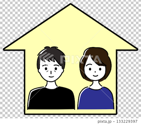 家の中に夫婦がいる様子（家族構成、核家族） 133229397