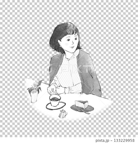在咖啡館享用咖啡和蛋糕的女人 在咖啡館享用咖啡和蛋糕的女人 133229958