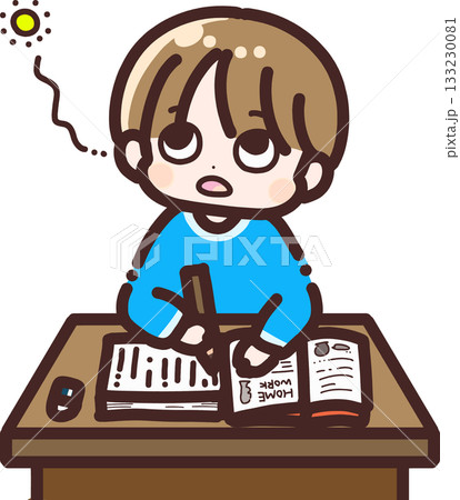 勉強しているが全然集中できていない男の子 勉強しているが全然集中できていない男の子 133230081