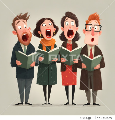 vector team in office singing christmas carols festive mood 133230629