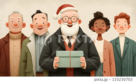 vector santa hat manager giving bonus to employees christmas vector santa hat manager giving bonus to employees christmas 133230703