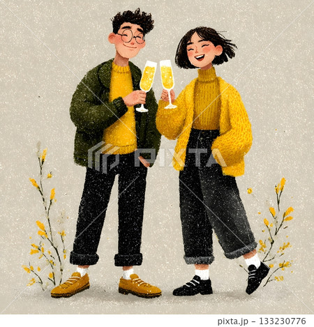vector coworkers clinking champagne glasses celebrating 133230776