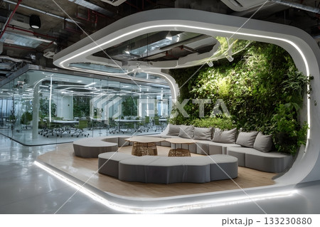 Modern eco coworking space futuristic interior design 133230880