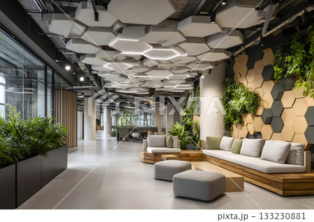 Modern eco coworking space futuristic interior design 133230881