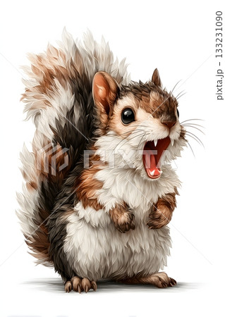3D cartoon squirrel with vampire teeth isolated on white background 133231090