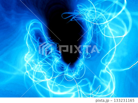 青く光る煙が渦巻く抽象的な背景 133231165