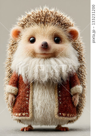 3D cartoon hedgehog with Santa beard isolated on white background 133231200