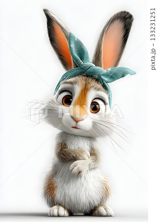 3D cartoon rabbit with bunny ears headband isolated on white background 133231251