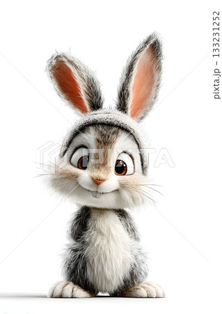 3D cartoon rabbit with bunny ears headband isolated on white background 133231252